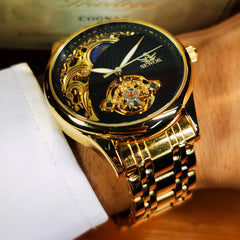 Gold Skeleton Mens Watch Retro Moon