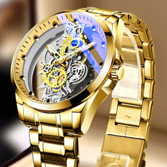 Hot Sale Fashion Transparent Watch Men Luminous Dial Stainless Steel Band Quartz